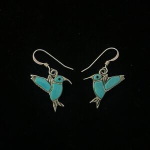 Vintage Hummingbird Turquoise and Marked 925 Sterling Silver ML Dangle Earrings